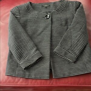 Talbots Black and White Striped Blazer with Rounded Neckline